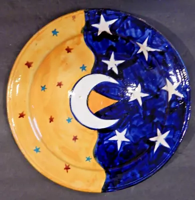 VINTAGE Safi Moroccan Hand Painted Moon & Stars Pottery Wall Plate Bowl SIGNED • $65