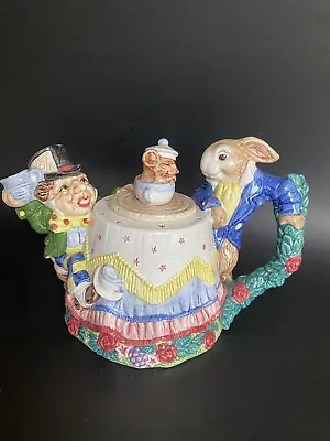 Fitz And Floyd 1992 Alice In Wonderland Teapot  Mad Hatter Tea Party Rabbit • $69.91