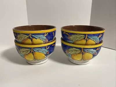 4 Style-Eyes Baum Bros Lemons On Blue Collection Footed Soup/Cereal Bowls 5” • $58.95