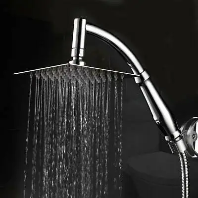  Large Square Stainless Steel Shower Head Extension With Shower Arm And Hose Kit • £9.95