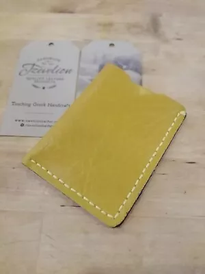 Luxury TZEVELION Handmade In Greece Light Mustard Leather Credit Card Holder • £4.95