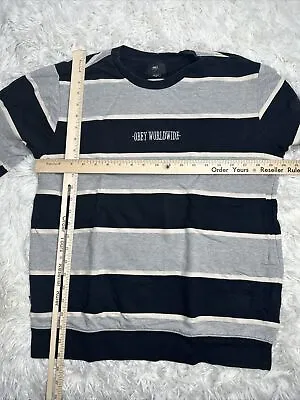 Obey Shirt Mens Medium Black Stripe World Wide Propaganda Long Sleeve Pullover M • £14.59