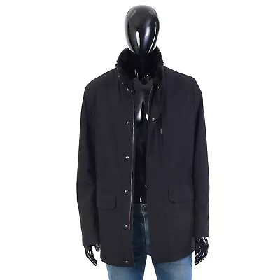 BRIONI 5250$ Black Silk Performa Field Jacket Cashmere Lining Shearling Collar • $3357.50