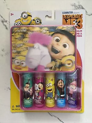 Lip Balm Set DESPICABLE ME 3 MINIONS 5 Fruity Flavors 3D Storage Case Chap Stick • $9.95