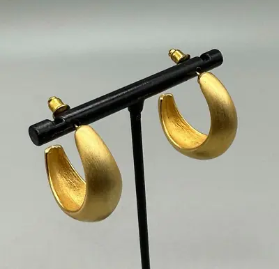 Vintage Hoop Earrings Gold Tone Matte Finish Pierced Chunky Costume Jewelry 1  • $14.44