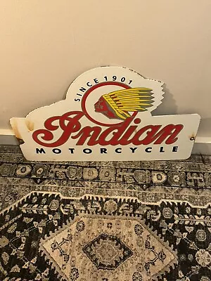 Vintage Porcelain Indian Motorcycle Sign Old Gas Station General Store  • $25