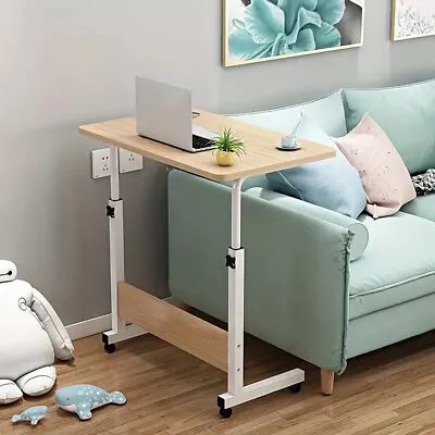 Wooden Height Adjustable Notebook/Laptop/Computer Portable Table Rolling Castor • £18.99