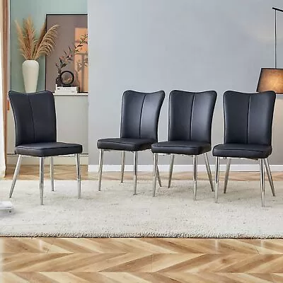 Modern Minimalist Dining Chairs Black PU Leather Curved Backrest Electroplated • $351.38