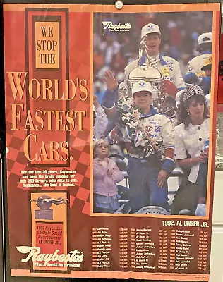 1992 Al Unser Jr Raybestos Poster Indianapolis 500 Safety In Speed 18x24 Rare • $19.55