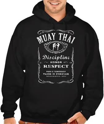 Men's Muay Thai Whiskey Label Black Hoodie Sweater MMA Fighting Kickboxing Choke • $26.99