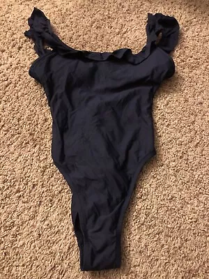 J Crew One Piece Swimsuit Navy Blue Size 0 Ruffles Vacation 4th Of July Swim GUC • $25