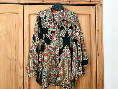 Zara Blouse Black Mix Paisley Print Long Sleeves Silky Polyester Sz • £9.99