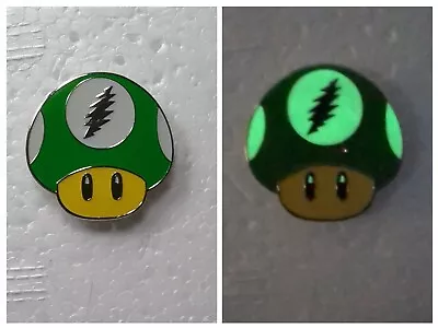 Enamel Pin: Grateful Dead X Super Mario - Steal Your Power Up - Green / Glow • $18