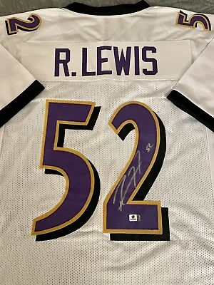 RAY LEWIS Signed Baltimore Ravens NFL HOF WHITE CUSTOM JERSEY COA Auto NICE! 🔥 • $102