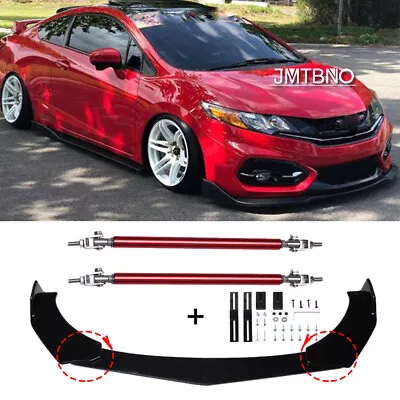 Front Bumper Lip Splitters Spoiler Body Kit + Strut Rods For Honda Civic EX EXL • $65.24