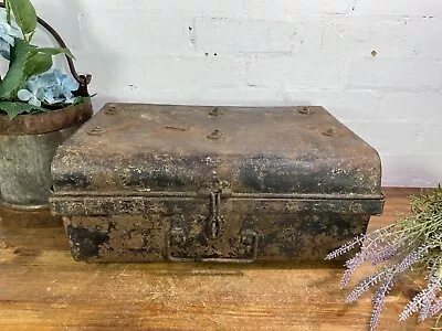 Vintage Industrial Indian Bombay Metal Railway Trunk Chest Luggage Coffee Table • £60