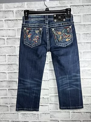 Miss Me Girls Size 12 Dark Wash Sequined Back Pocket Capri Jeans JK5691P • $17.99