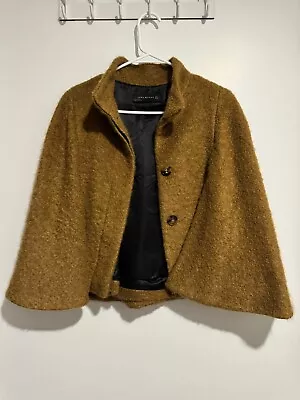 ZARA Woman Camel Mohair Blend Cape Coat Size S Cropped Lined • $79.90