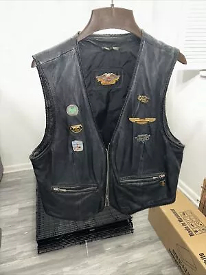 Women’s Black Leather Genuine Harley Davidson Vest Vintage • $40