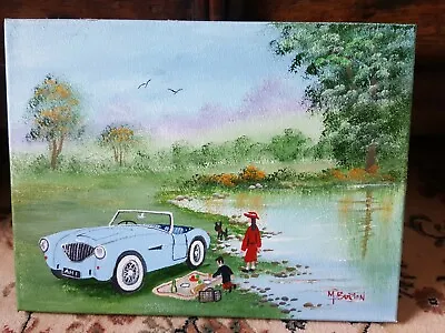 Fine Oil Painting- Vintage Car Signed By Mal Burton 12x16  Austin Healey 100S • £62.50