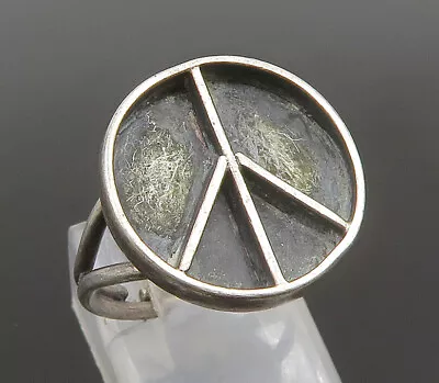 BEAU 925 Silver - Vintage Carved Peace Sign Split Shank Ring Sz 6 - RG25312 • $38.14