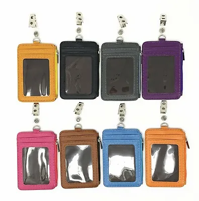 Zipper Leather Vertical ID Badge Holder With 4 Card Slots And Clip NEW • $6.49