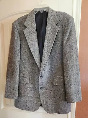 Haggar Imperial Blazer Mens 42L Gray Wool W/Suede Elbow Patches Made In USA • $29.95