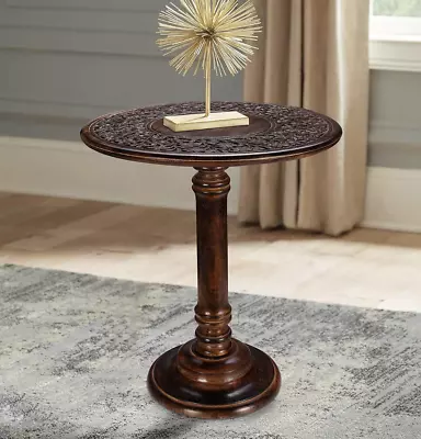 Round Coffee Table Wooden Vintage Old Style Home Living Room Side Decor 18x22  • $103.97