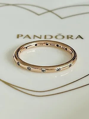 🧡 PANDORA * Droplets * Rose Gold Ring Size 52 💝 Wonderful Gift 🎁 • £34.95