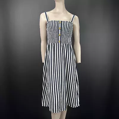 £13.95 • Buy Esmara Dress 14 Womens Blue White Striped Strappy Front Button Midi Casual