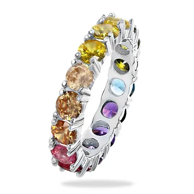 $3.77 • Buy Fashion Multi-colors Gemstone 925 Silver Rings For Women Jewelry Gift Size 6-10