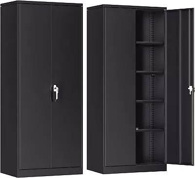 Metal Storage Cabinet With Lock 72' Lockable Garage Tool Cabinet With Doors • $160.99