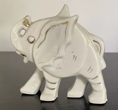 Vintage White Porcelain Elephant With Gold Trim And Trunks Up Figurine Japan • $22.50