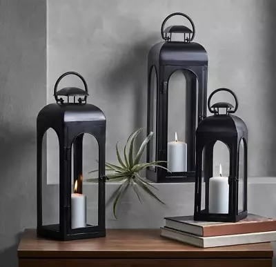 Metal Candle Holder Lantern Black Large Free Shipping • $27.79