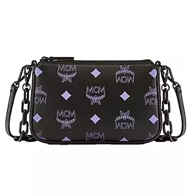 MCM Black Zip Color Splash Logo Mini Crossbody Bag Pouch NWT $630 • $199