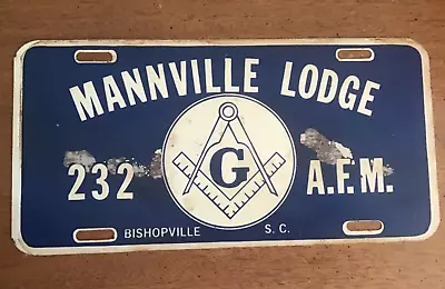 Mannville Lodge Mason License Plate STEEL Booster Vintage South Carolina • $45