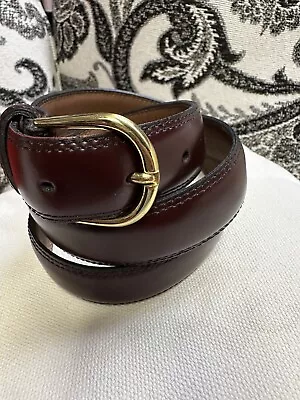 Men's Belt 36 Smooth Dress Casual Burgundy Handcrafted Leather Brass Buckle • $19