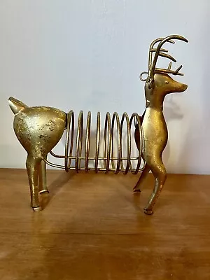 Deer Christmas Card Letter Holder Gold Metal.  • $15