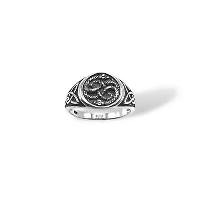 Sterling Silver  Men's Celtic Wrapped Snake Round Top Signet Ring • $31.19