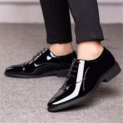 Gentleman Men's Formal Lace Up Patent Leather Tuxedo Dress Shoes Wedding Oxfords • £7.20