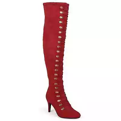 Journee Collection Wmn Over The Knee Combat Boots Trill Sz US 8.5M Wide Calf Red • $10.50