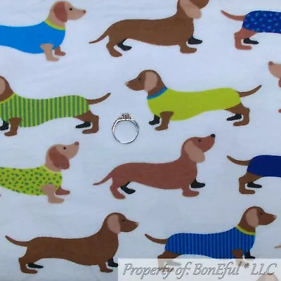 BonEful Fabric FQ Cotton Quilt Flannel White Rainbow Dot Dachshund Puppy Dog VTG • $20