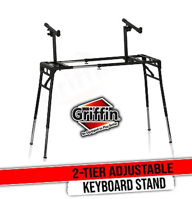 GRIFFIN 2-Tier DJ Coffin Workstation Stand | Double Table Top Keyboard & Laptop • $91.97