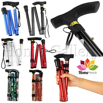 Walking Stick Heavy Duty Folding Mobility Cane Adjustable Collapsible Non Slip  • £9.99