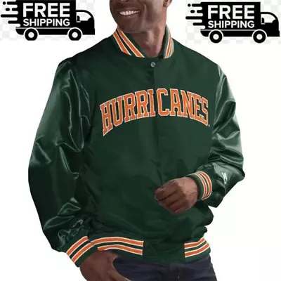 Men's Women Miami Hurricanes Bomber Green/Orange Satin Varsity Jacket Men Women • $99.99