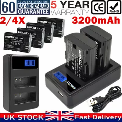 £17.99 • Buy 2/4x 3200mAh LP-E6 Battery & Charger For Canon EOS LP-E6N 70D 7D 60D 5D Mark II