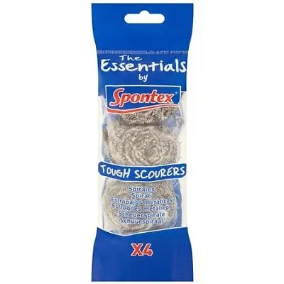 4 Scourer Spiral Scourers Tough Heavy Duty Cleaning Steel Wool Pot Pan Dishes • £6.76