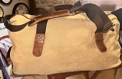 JOHN LEWIS Very Large Vintage Canvas & Leather Holdall Over Night Bag • £15