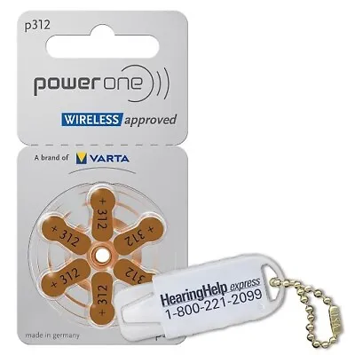 120 Power One Size 312 P312 Hearing Aid Batteries + Free Battery Keychain Holder • $29.87