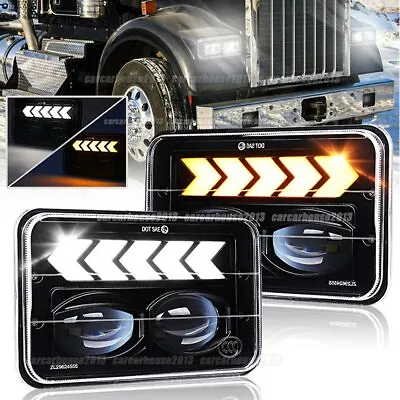 2pcs 4x6  Inch LED Headlights Commercial Truck Amber Arrow DOT HI/LO White 6000K • $45.99